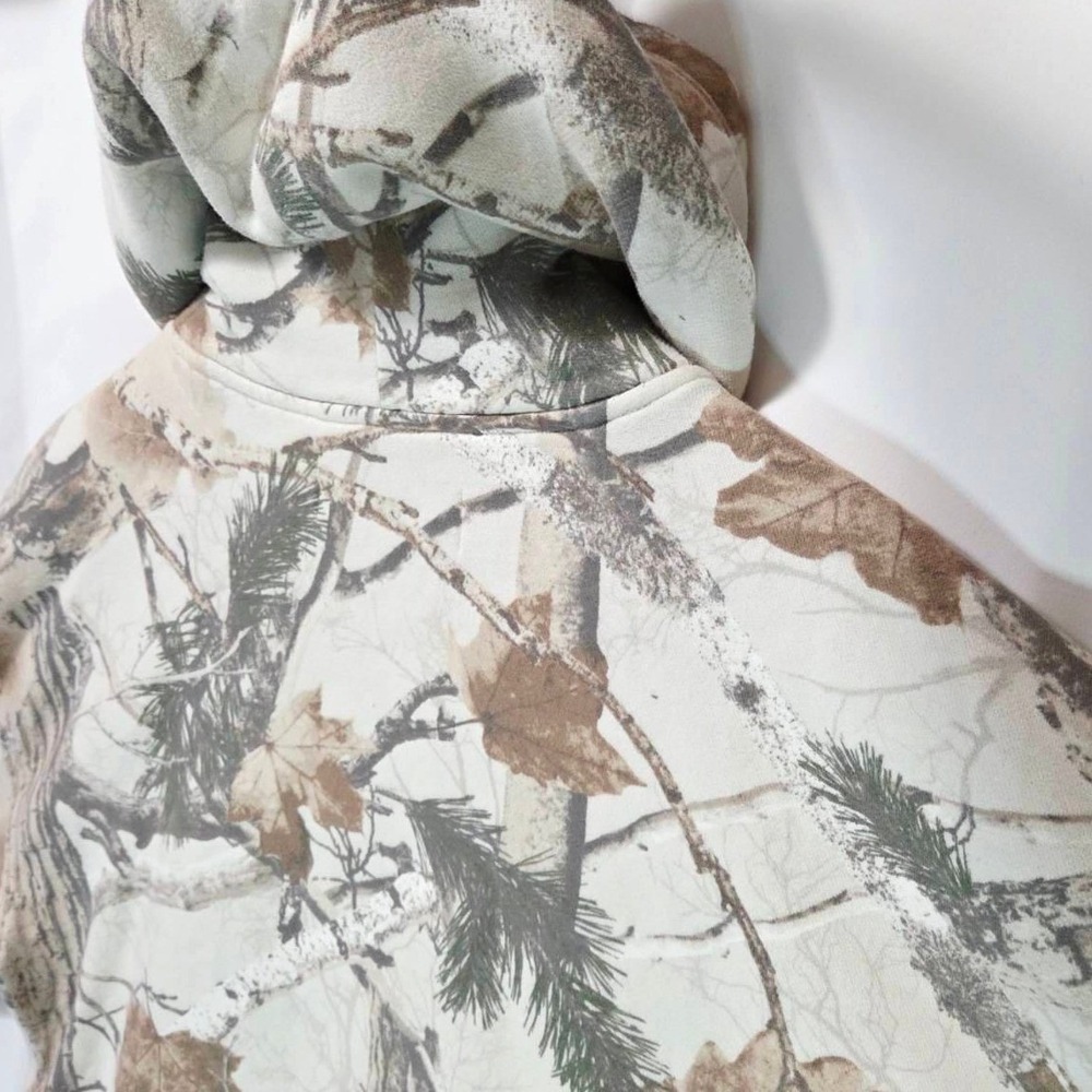Hollister Boxy Fit Real Tree Fleece Hoodie Mens M Camo Sweatshirt Cream Y2K Zip - Picture 9 of 15
